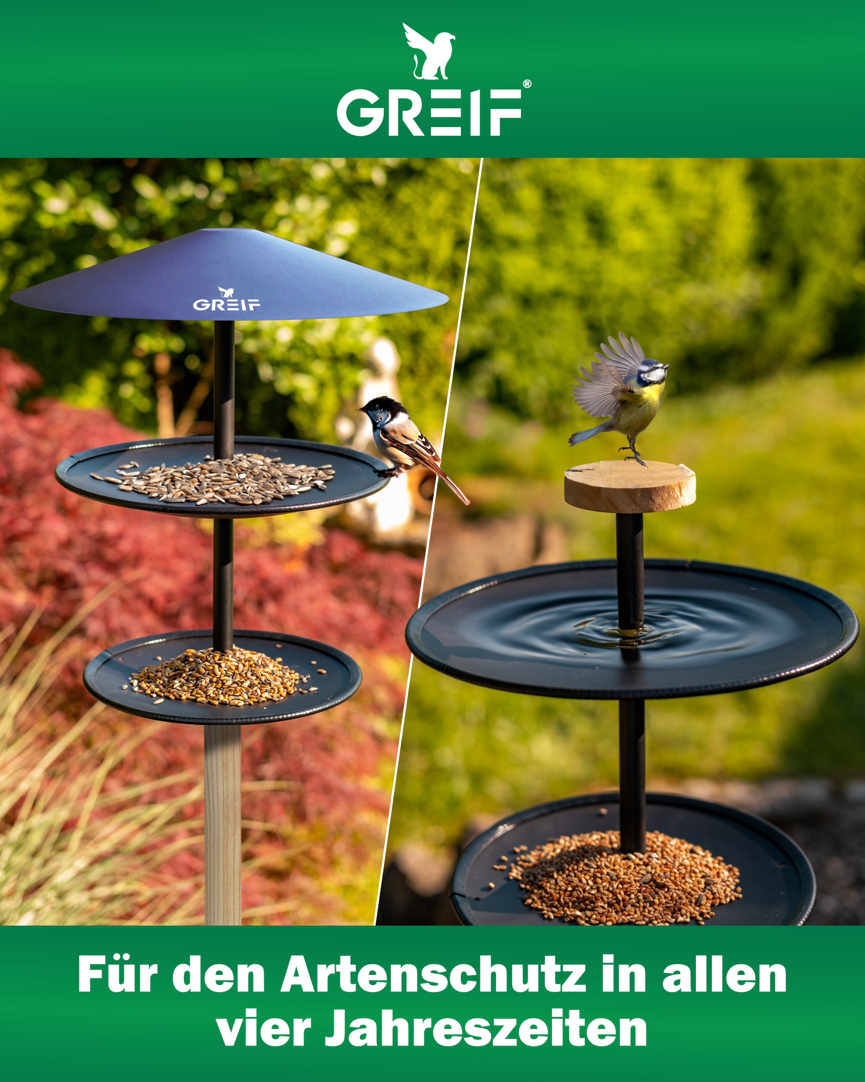 GREIF Vogelhaus mit Ständer Wetterfest [2in1] - Light Brich